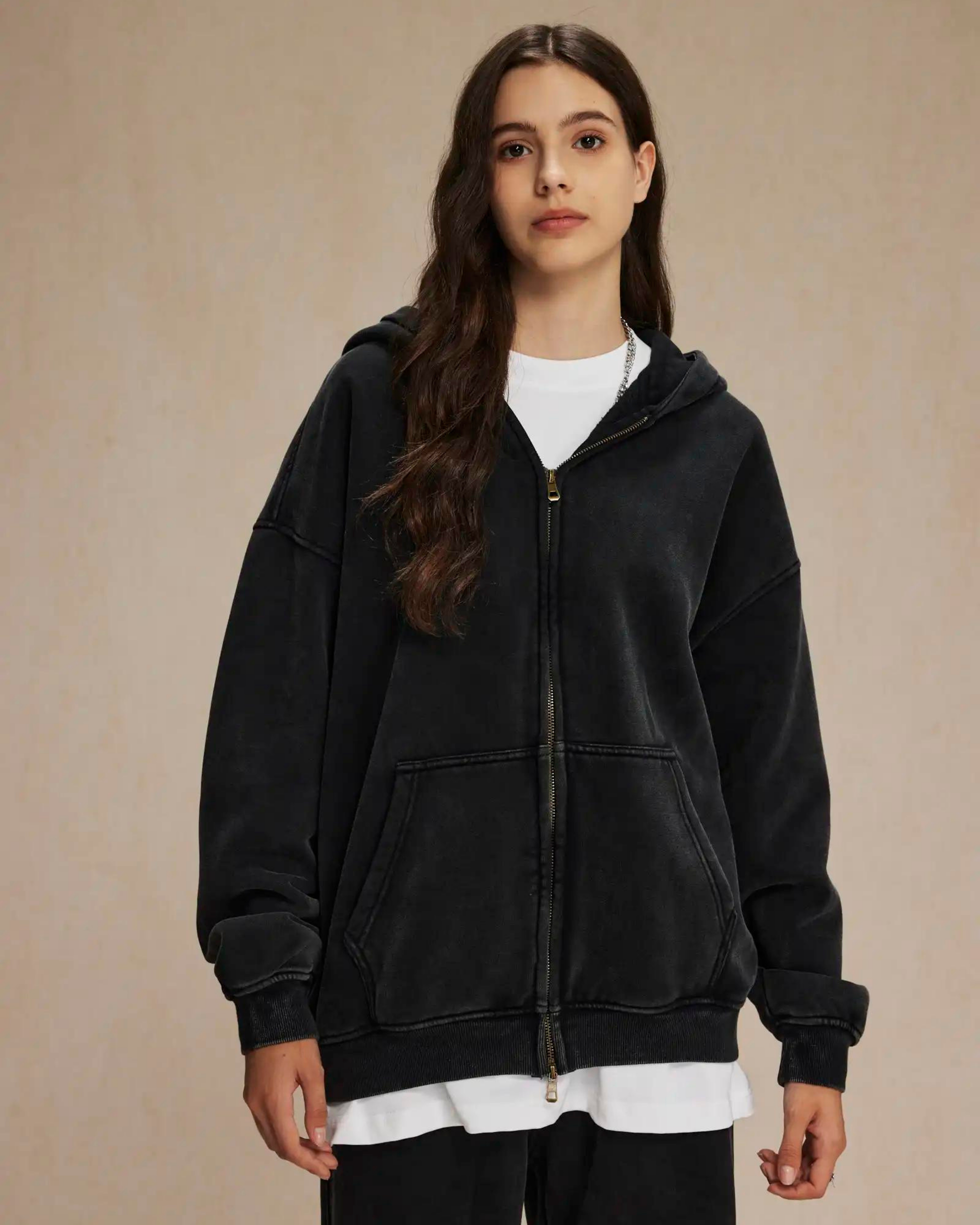 360GSM LOOSE FIT WASHED ZIP UP HOODIE