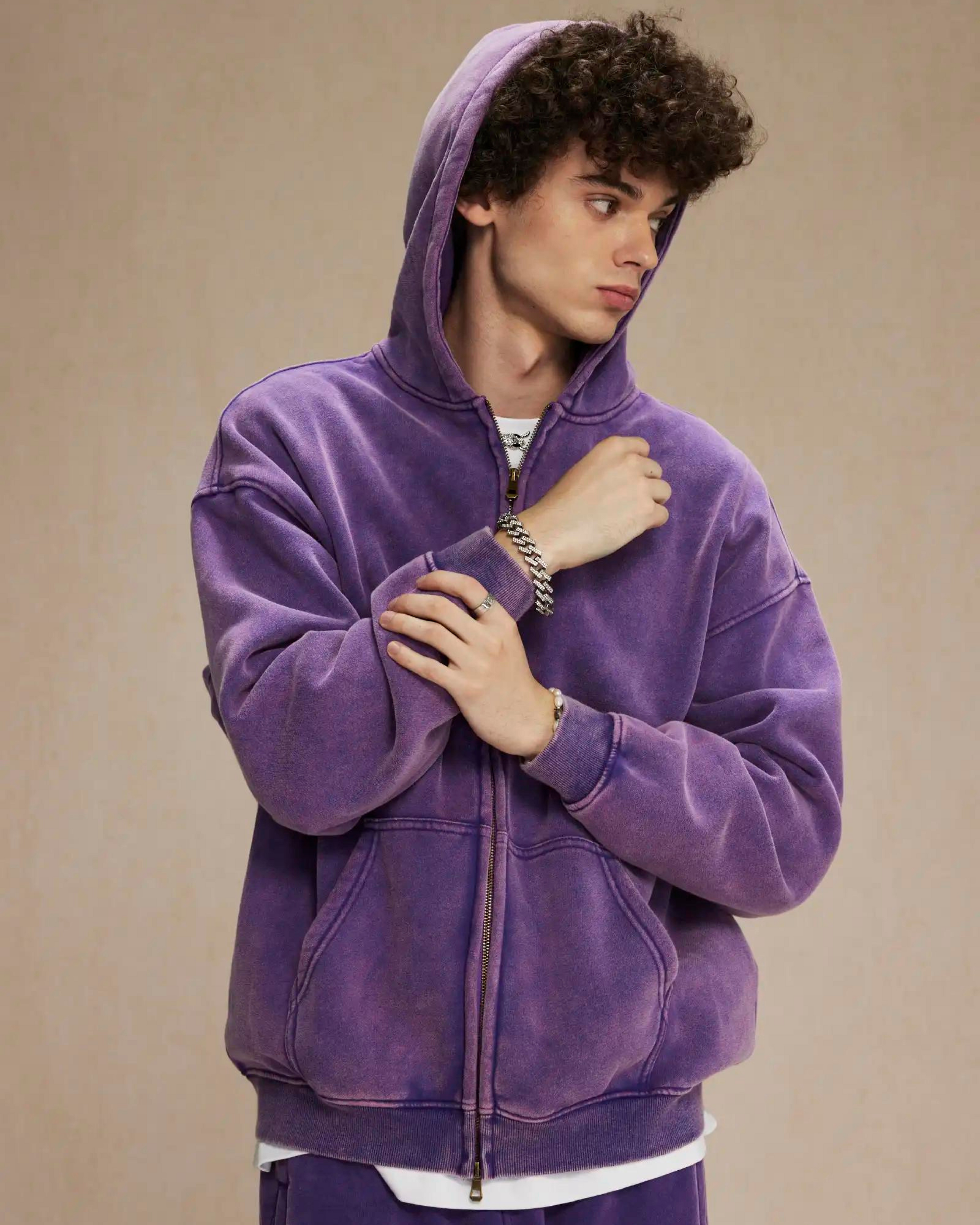 360GSM LOOSE FIT WASHED ZIP UP HOODIE