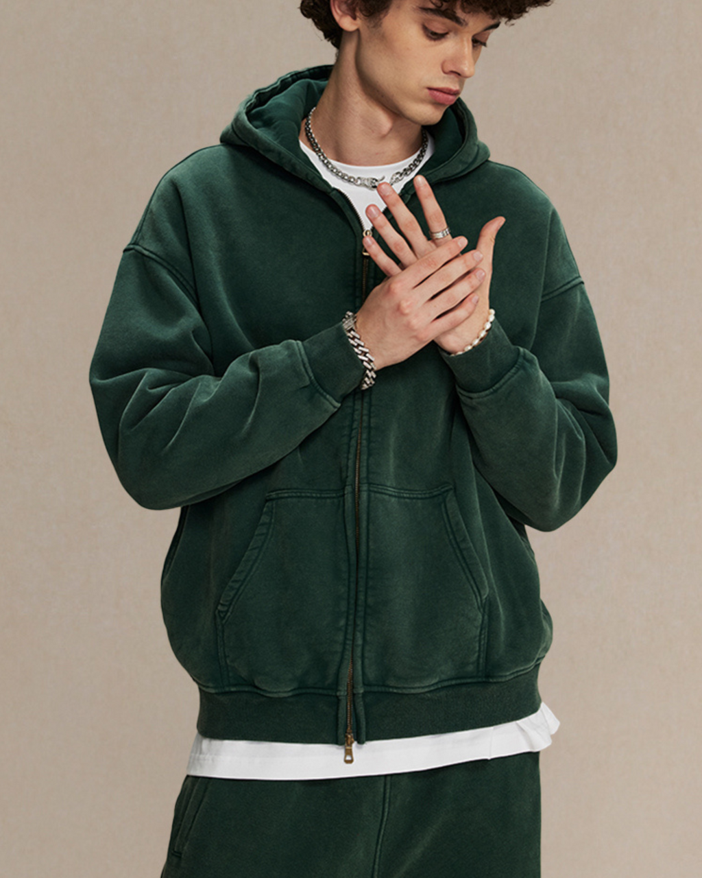 360GSM LOOSE FIT WASHED ZIP UP HOODIE