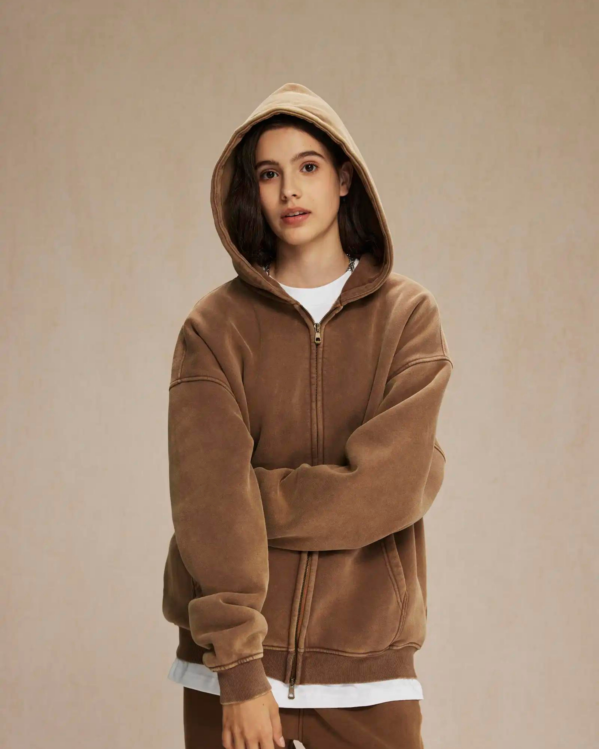 360GSM LOOSE FIT WASHED ZIP UP HOODIE