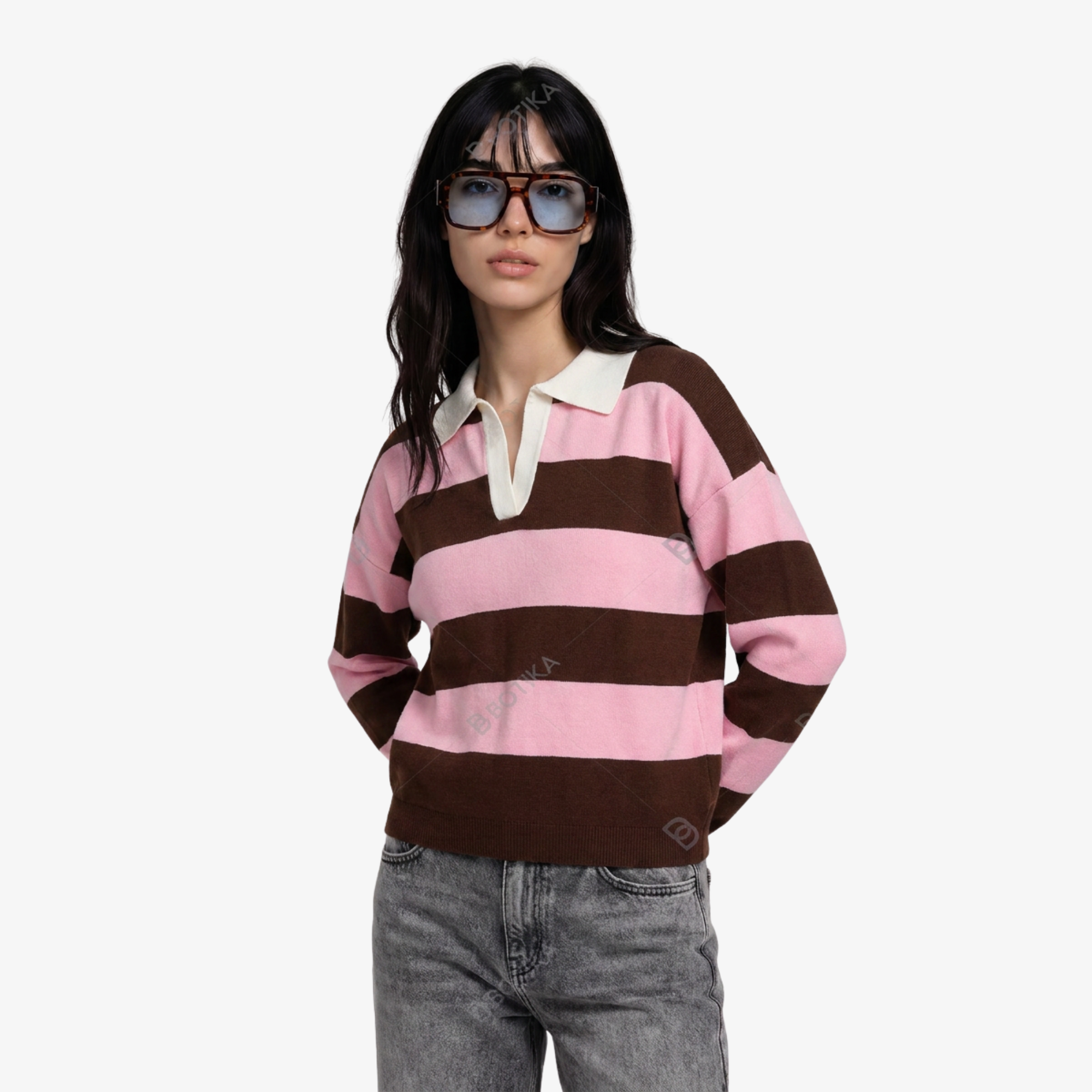 W | VINTAGE STRIPE POLO SWEATER