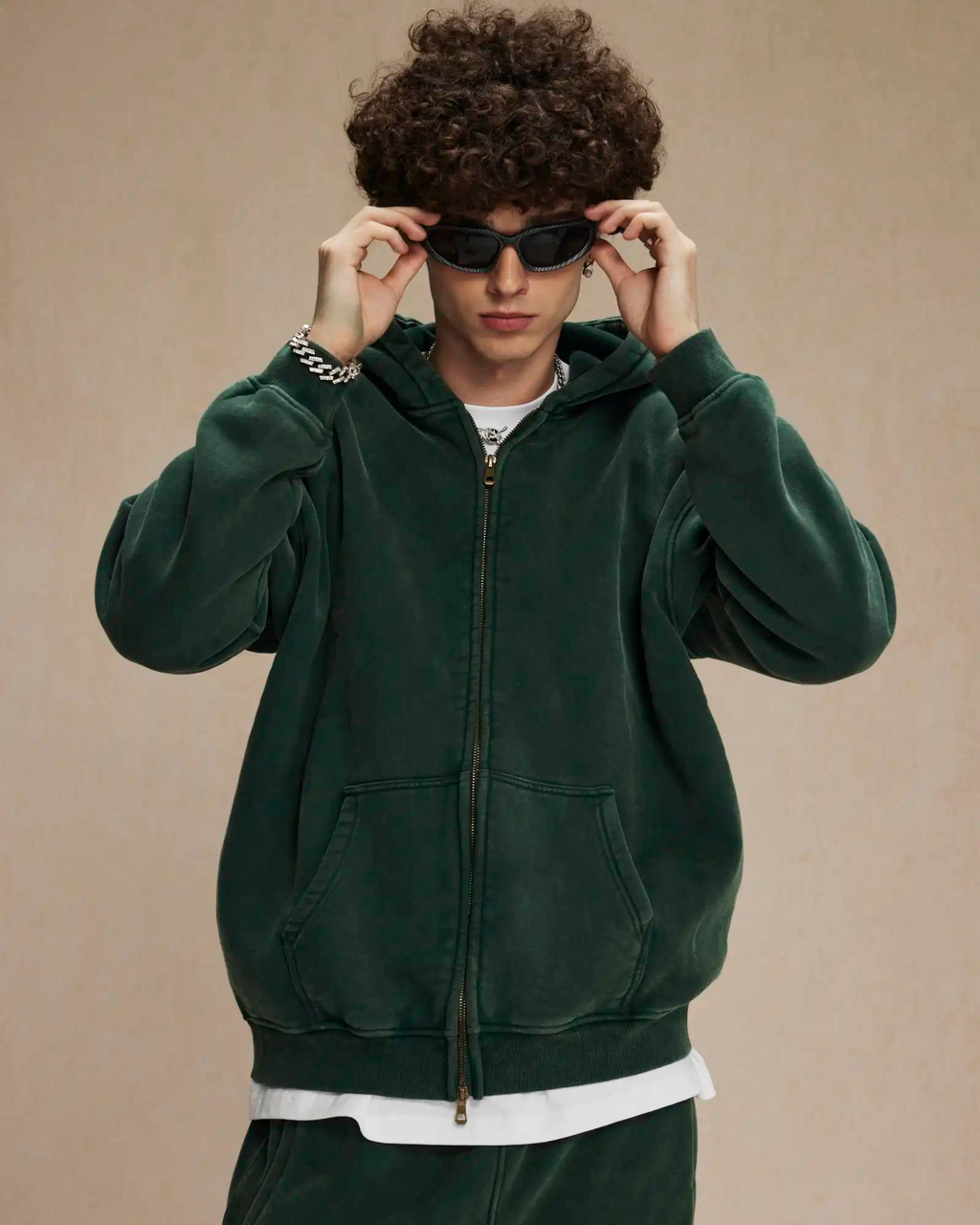 360GSM LOOSE FIT WASHED ZIP UP HOODIE