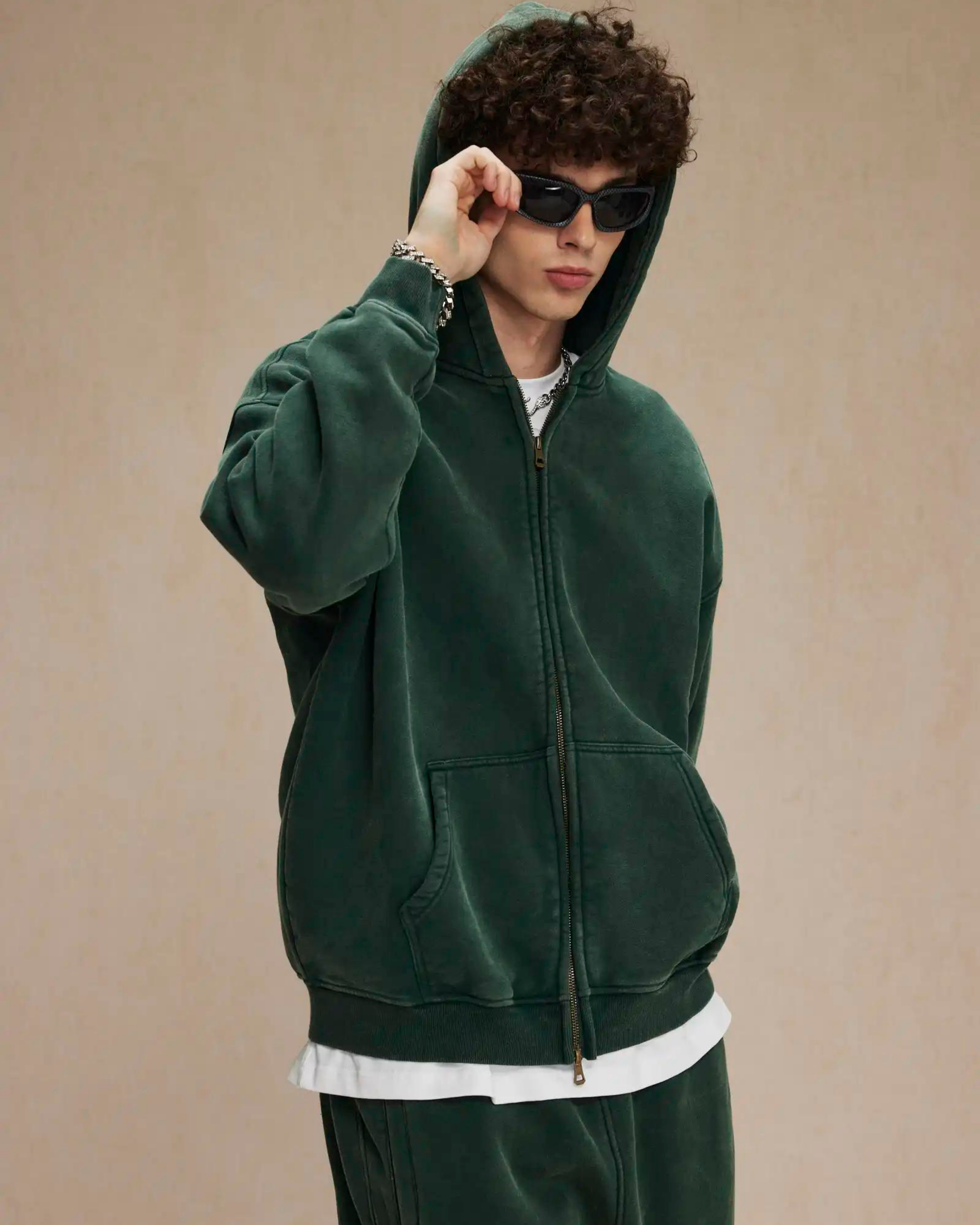 360GSM LOOSE FIT WASHED ZIP UP HOODIE