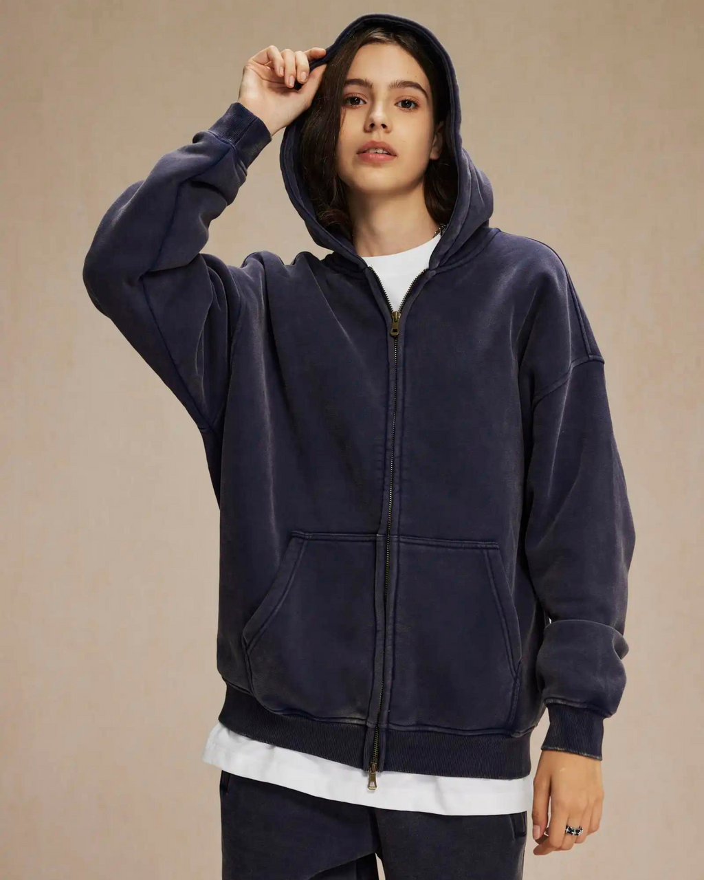 360GSM LOOSE FIT WASHED ZIP UP HOODIE