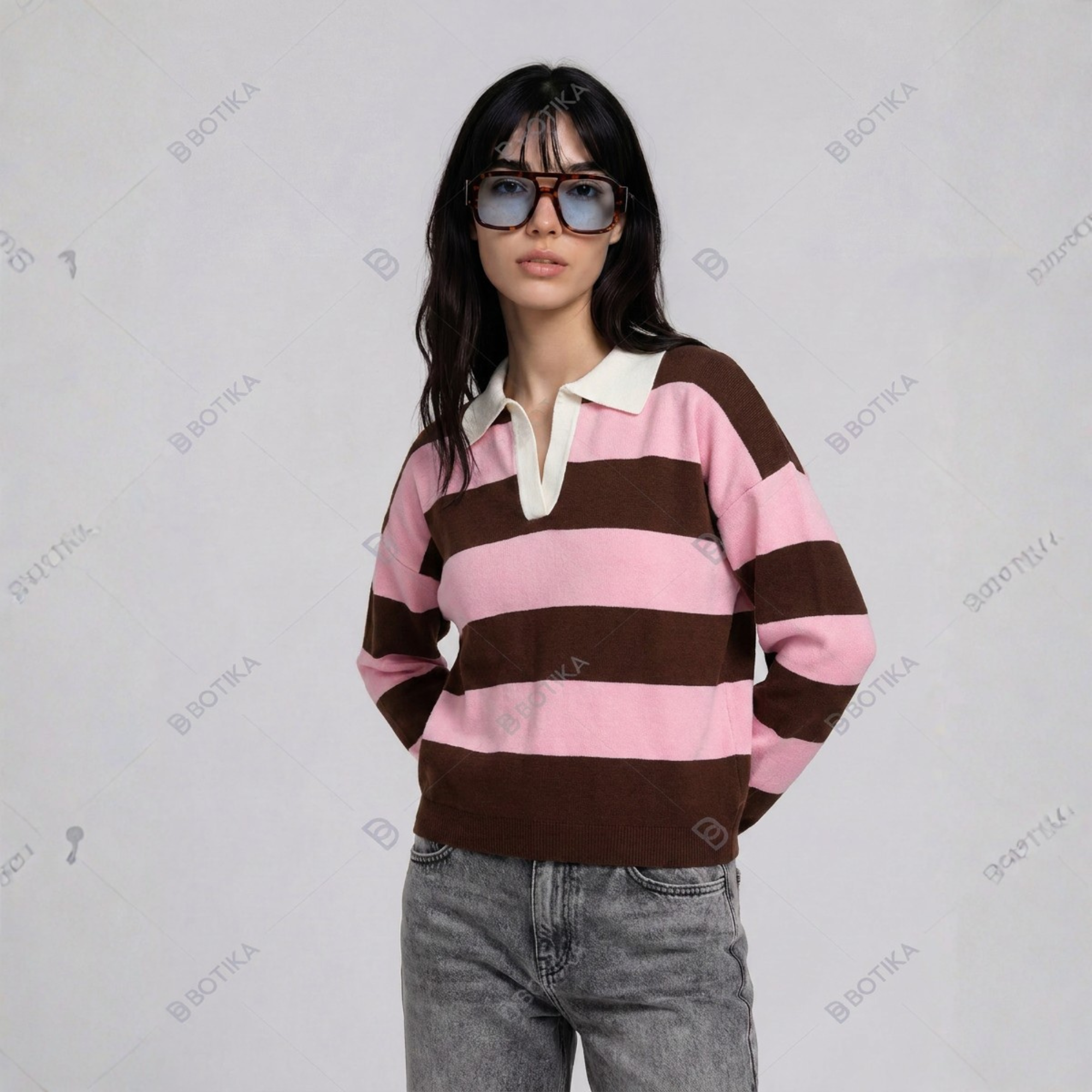 W | VINTAGE STRIPE POLO SWEATER