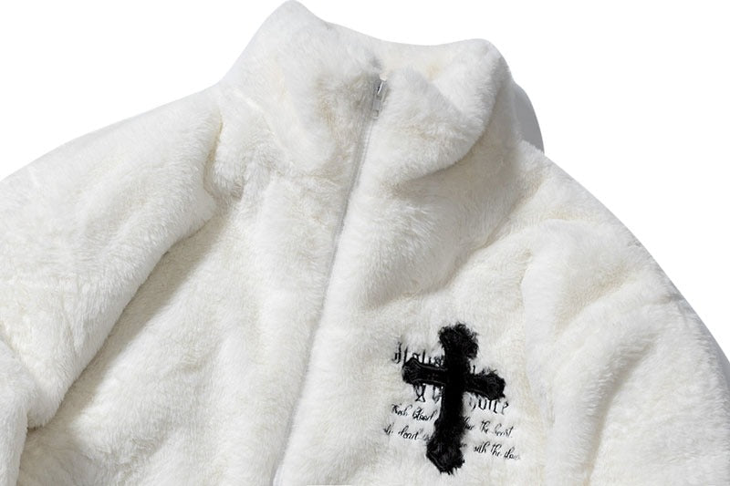 Cross Fleece fluffy Jacket ( Unisex )