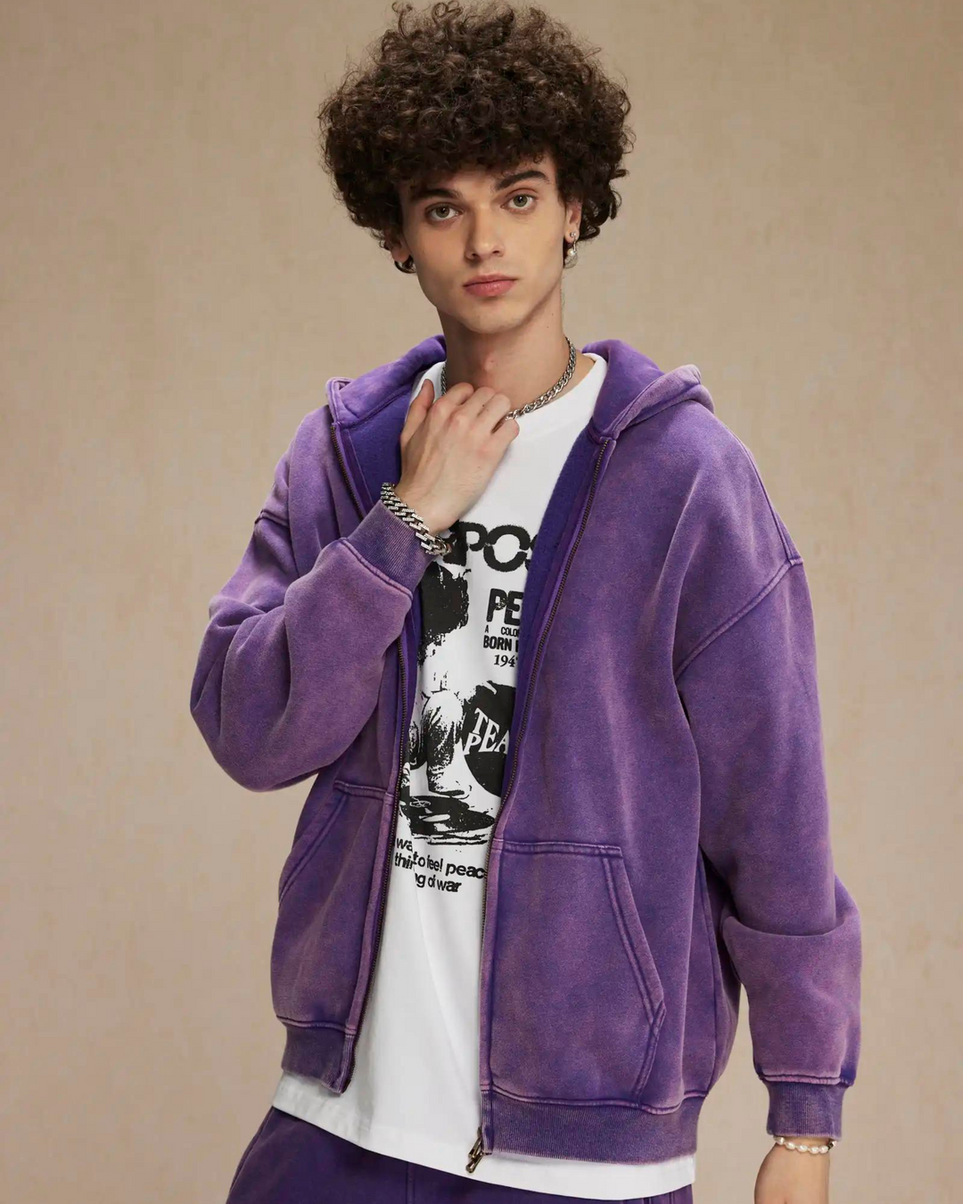 360GSM LOOSE FIT WASHED ZIP UP HOODIE