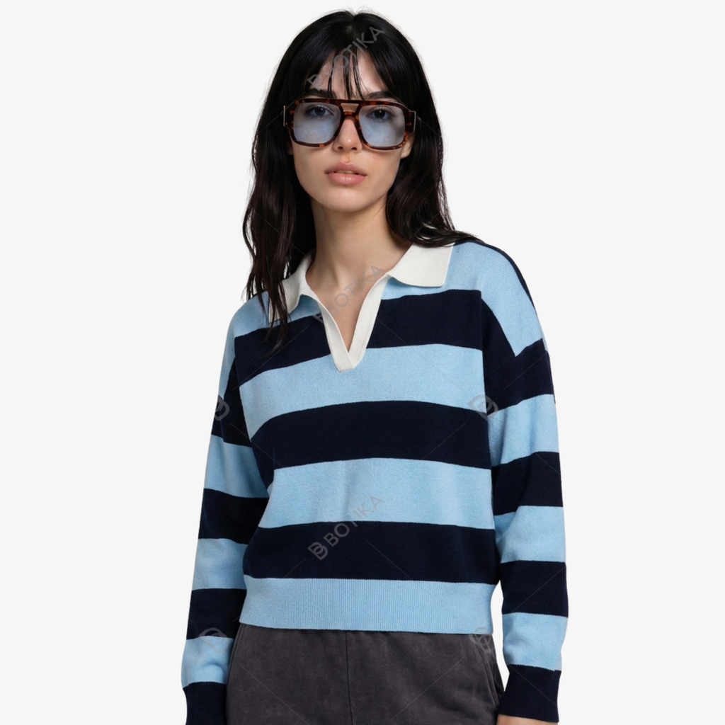 W | VINTAGE STRIPE POLO SWEATER