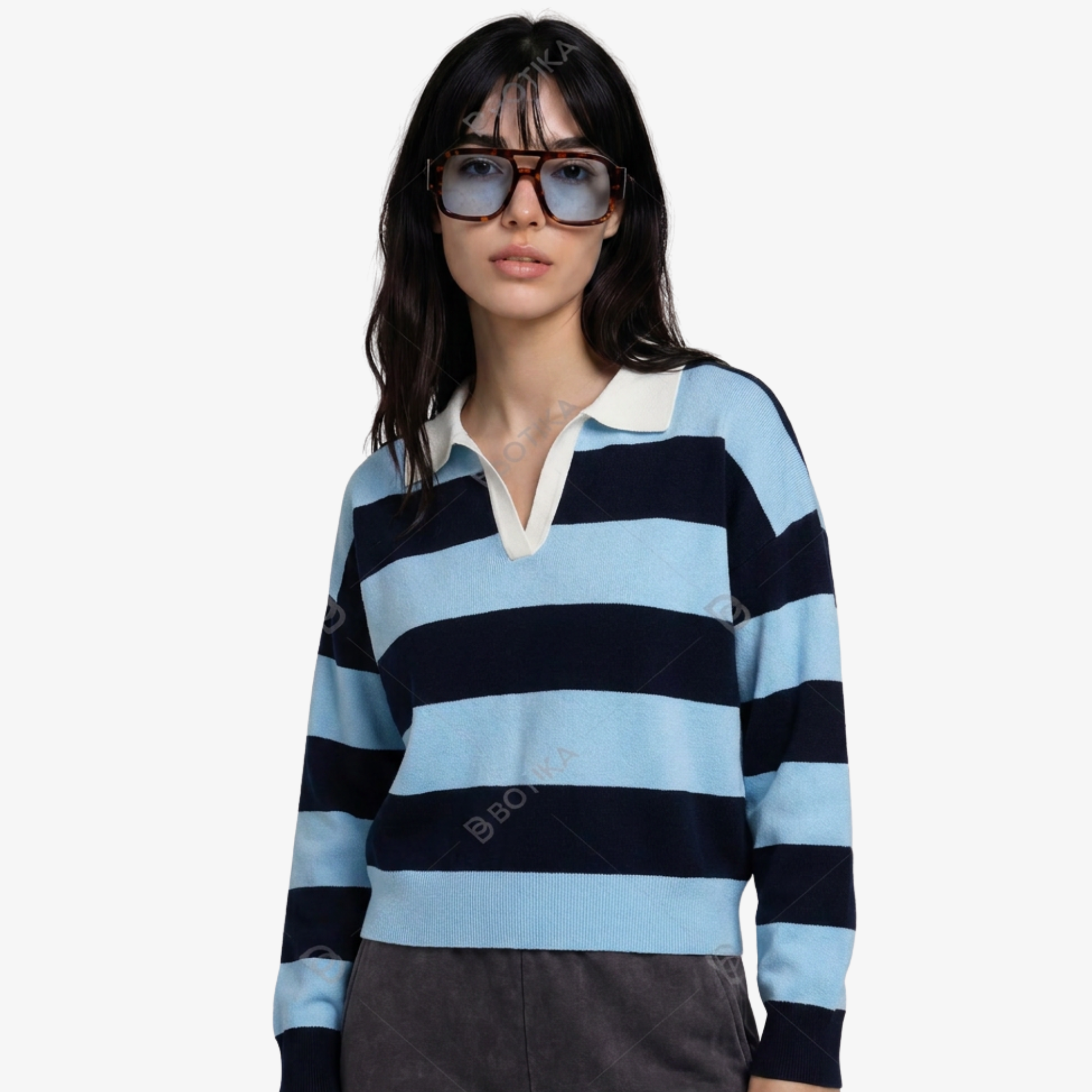 W | VINTAGE STRIPE POLO SWEATER