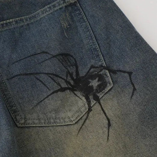 ABOVEPUBLIC™ SPIDER WEB DENIM SHORTS