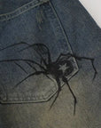 ABOVEPUBLIC™ SPIDER WEB DENIM SHORTS