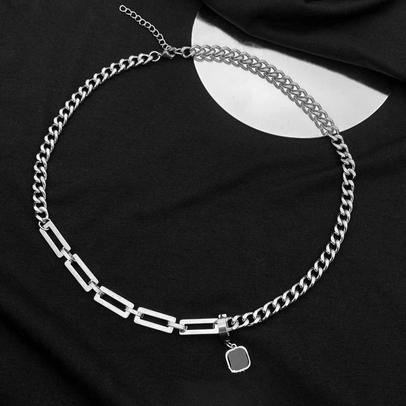 Black Dual Link Black Square Necklace