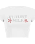 Rhinestone Letters Stars Printing T-Shirt