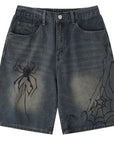 ABOVEPUBLIC™ SPIDER WEB DENIM SHORTS